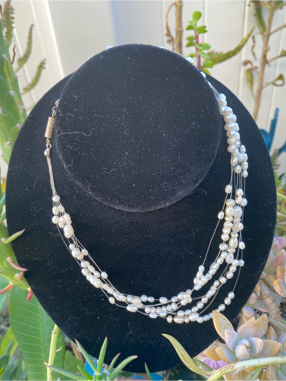 Multi-Strand Pearl Station Necklace - White